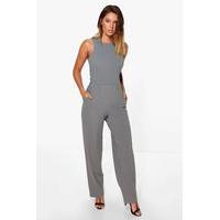 round neck textured jumpsuit smoke