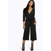 Roll Sleeve Relaxed Culotte Jumpsuit - black