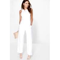 round neck textured jumpsuit ivory