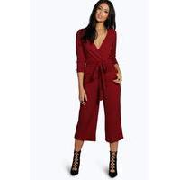 Roll Sleeve Relaxed Culotte Jumpsuit - berry