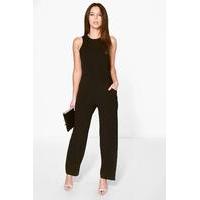 round neck textured jumpsuit black