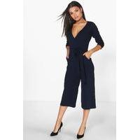 roll sleeve relaxed culotte jumpsuit navy