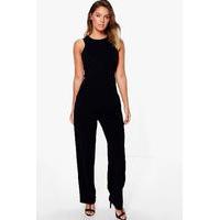 round neck textured jumpsuit black