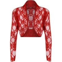 Rowan Floral Lace Long Sleeve Shrug - Red