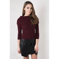 Roll Neck Knitted Jumper in Maroon