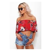 Rona Red Floral Bardot Top