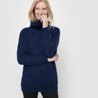 Roll Neck Cable Knit Wool/Mohair Blend Jumper