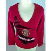 Roberto Cavalli Size 10 Pillar Box Red Embroidered Appliqued Sweater