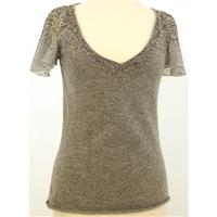 Roberto Cavalli Size 8 High Quality Soft and Luxurious Pure Cashmere Grey Embellished Short Sleeved Jumper