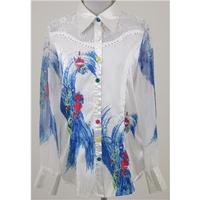 Rosa Rosee - Size: M -sheer white blouse with blue print