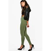 Rouched Ankle Stirrup Jersey Leggings - khaki