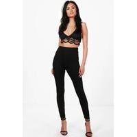 Rouched Ankle Jersey Leggings - black