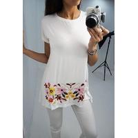 rosie floral embroidered hem loose fit tee