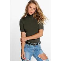 roll neck short sleeved top khaki