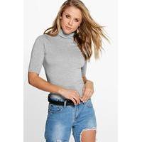 Roll Neck Short Sleeved Top - grey marl