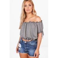 rosie off the shoulder gingham ruffle top black