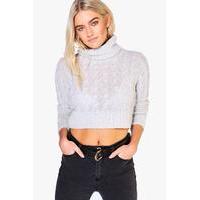Roll Neck Cable Soft Knit Crop Jumper - silver