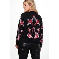 rose printed sweat top black