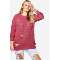 Rosa Distressed Knitted Jumper - rose