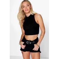 Roll Neck Sleeveless Crop Top - black