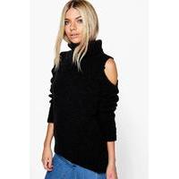 Roll Neck Cold Shoulder Jumper - black