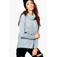 Roll Neck Oversized Jersey Top - grey