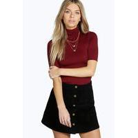 Roll Neck Short Sleeved Top - wine