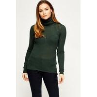 Roll Neck Green Knit Top