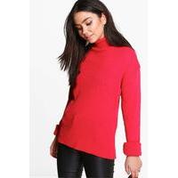 Roll Sleeve Rib Knit Jumper - red