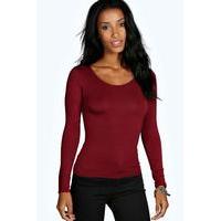 round neck long sleeve top wine