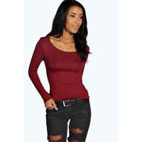 Round Neck Long Sleeve Top - berry