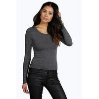 Round Neck Long Sleeve Top - charcoal