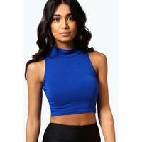 Roll Neck Sleeveless Crop Top - cobalt