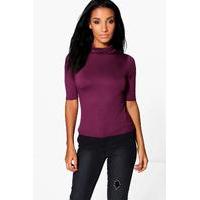 Roll Neck Short Sleeved Top - ruby