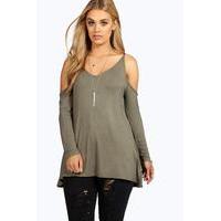 Roxanne Open Shoulder Swing Top - khaki