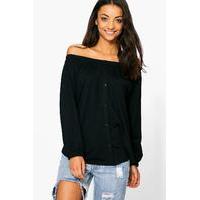 Romia Button Through Off The Shoulder Top - black