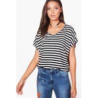 Rosie Striped V-Neck T-Shirt - black