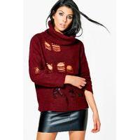 Roll Neck Ladder Jumper - wine