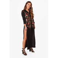 Rose Embroidered Front Maxi Shirt - black