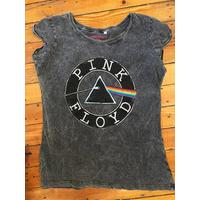 rockoff trade womens vintage circle logo acid wash t shirt grey large