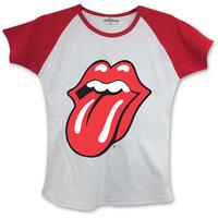 Rockoff Trade Women\'s Rolling Stones Classic Tongue Raglan T-shirt, White, 12