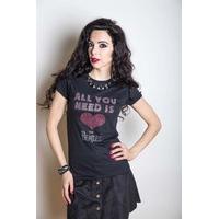 Rockoff Trade Women\'s All You Need Is Love Rhinestud T-shirt, Black, Medium