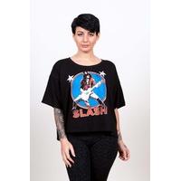 Rockoff Trade Women\'s Stars Illuminous Print Boxy T-shirt, Black, X-large