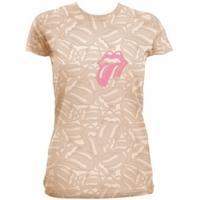 rolling stones tongues all over sand ladies t shirt larg