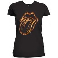 Rolling Stones Flaming Tongue Black Ladies T Shirt: Small