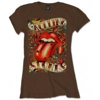 Rolling Stones Tongue & Stars Brown Ladies T Shirt: Small