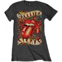 Rolling Stones Tongue & Stars Charcoal Ladies TS: Large