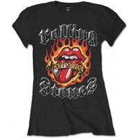 rolling stones flaming tattoo tongue blk ladies ts small