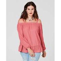 Rose Cold Shoulder Top with Frill Hem