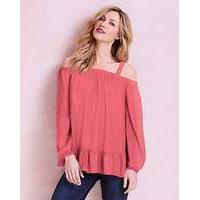 Rose Cold Shoulder Top with Frill Hem